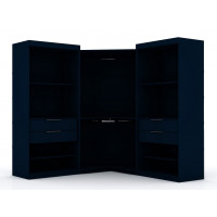 Manhattan Comfort 111GMC4 Mulberry Open 3 Sectional Modern Wardrobe Corner Closet with 4 Drawers - Set of 3 in Tatiana Midnight Blue